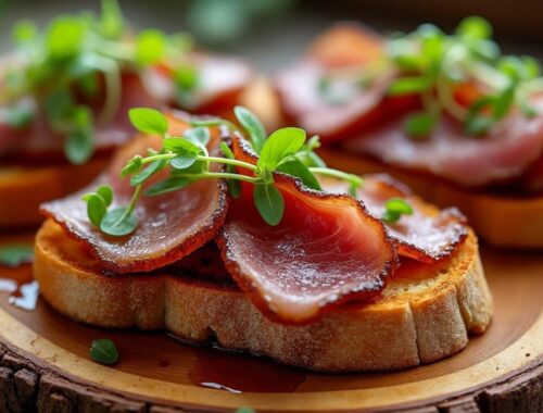découvrez une recette raffinée pour l'apéritif avec ce toast au magret de canard fumé, alliant saveurs délicates et élégance en bouche.